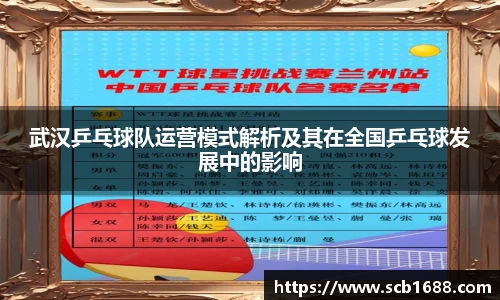 武汉乒乓球队运营模式解析及其在全国乒乓球发展中的影响